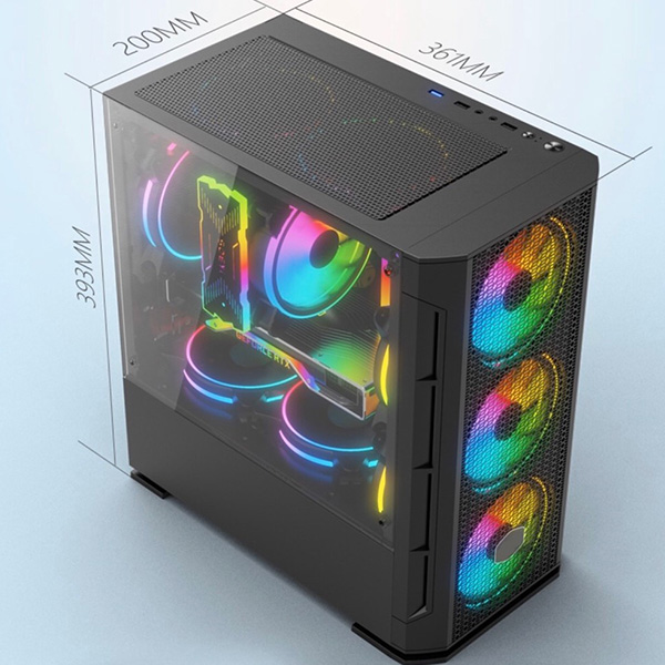Vỏ case KENOO ESPORT G362 3F - Mầu Đen ( 3 fan led RGB rainbow)