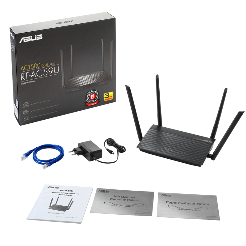 Router Wifi ASUS RT-AC59U (Mobile Gaming) Chuẩn AC1500 MU-MIMO, 2 băng tần, USB, Stream 4K