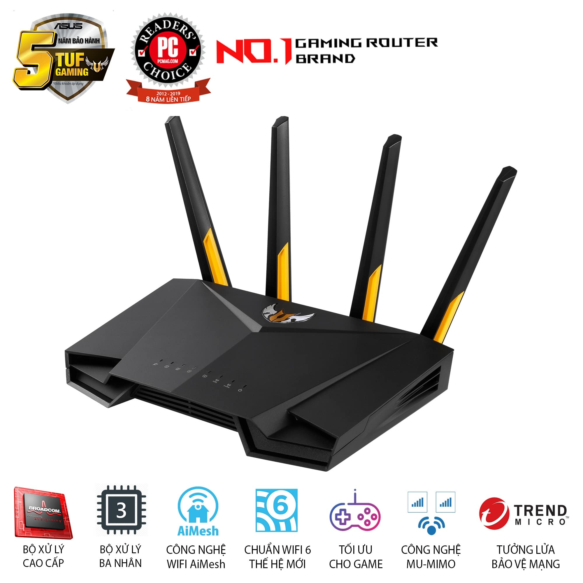 ASUS TUF GAMING AX3000 (Gaming Router) Wifi AX3000 2 băng tần, Wifi 6 (802.11ax), AiMesh WIFI Mesh, MU-MIMO, AiProtection, USB 3.1