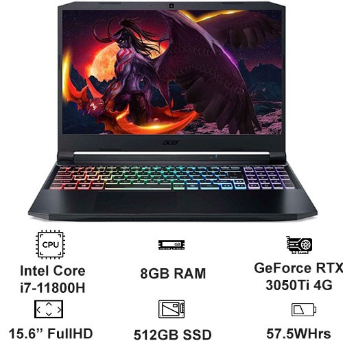 Laptop Acer Gaming Nitro 5 Eagle AN515-57-720A NH.QEQSV.004 I Core™ i7-11800H | 8GB RAM | 512GB SSD | RTX 3050 Ti 4GB | 15.6 inch FHD | Win 11 | Đen