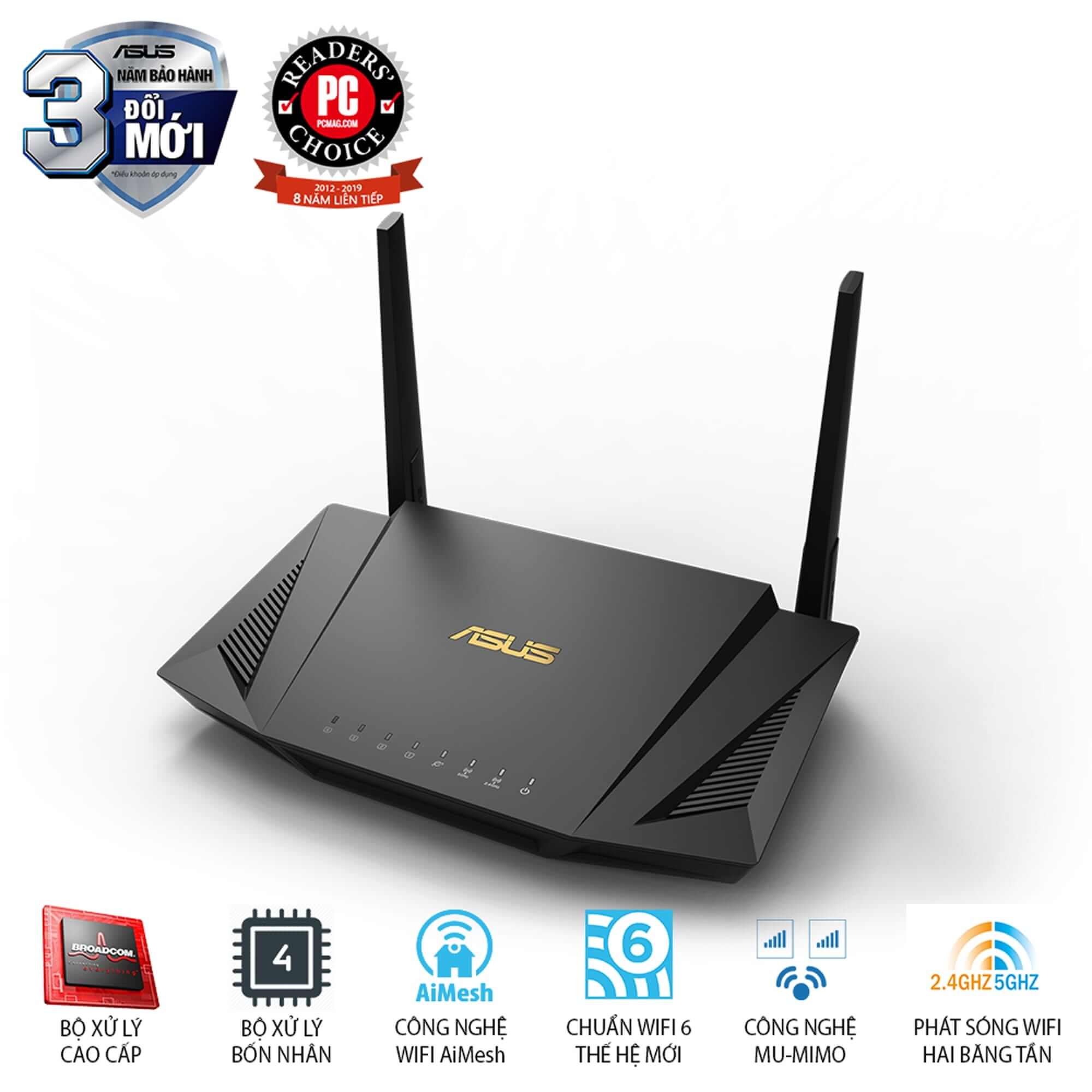Thiết bị mạng ASUS RT-AX56U Wifi AX1800 2 băng tần, Wifi 6 (802.11ax), AiMesh 360 WIFI Mesh, AiProtection, USB 3.1