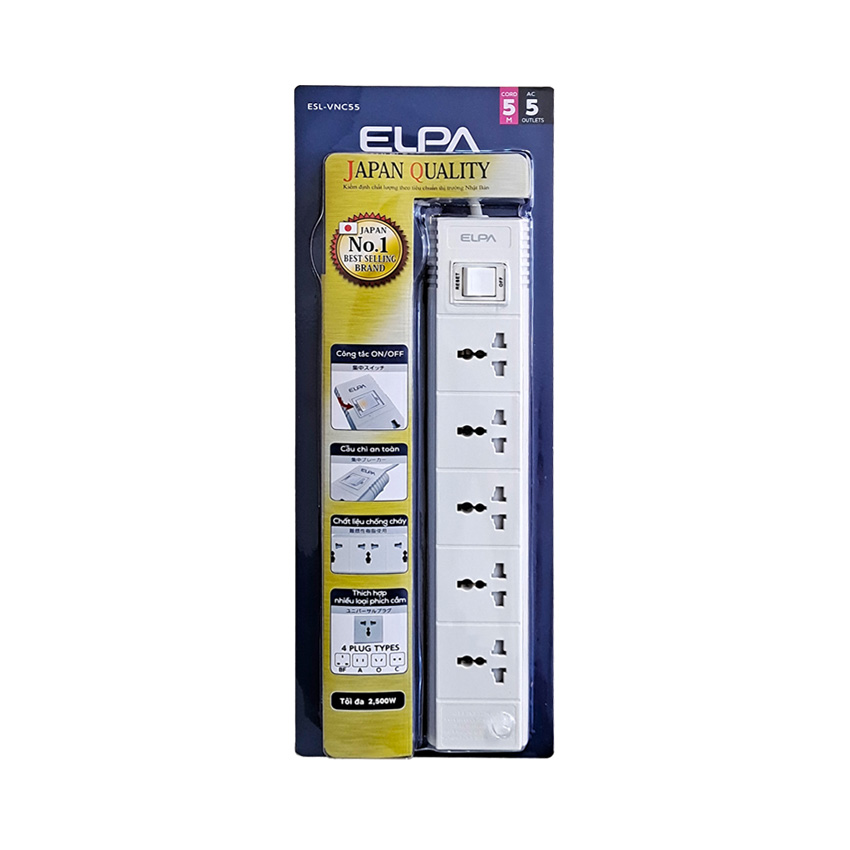 Ổ cắm điện ELPA ESL-VNC55 5 ổ điện, 1 công tắc, 5m